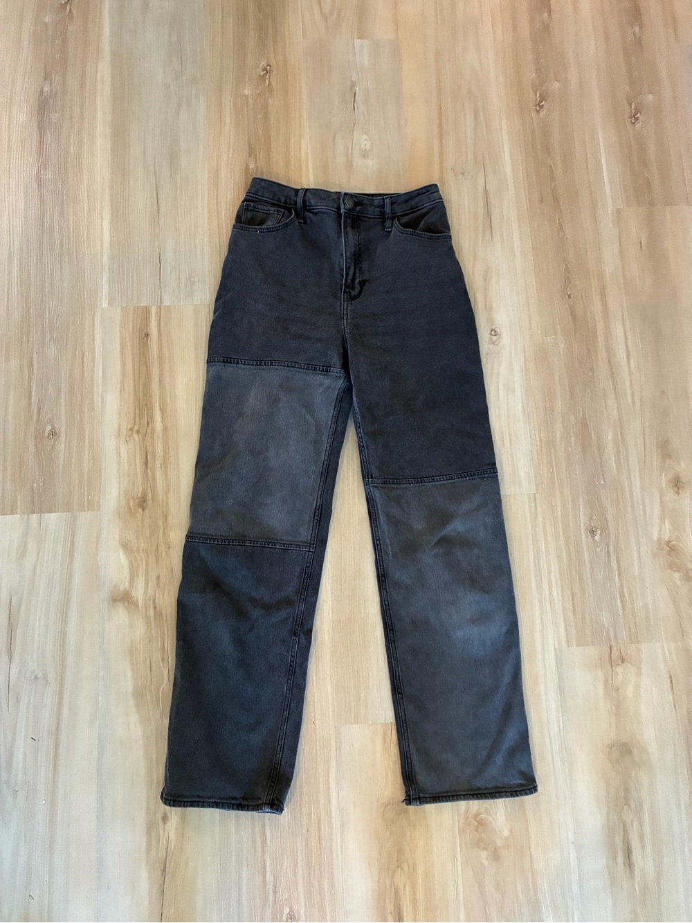 Straight Leg Black/Grey Patch Detail Jeans